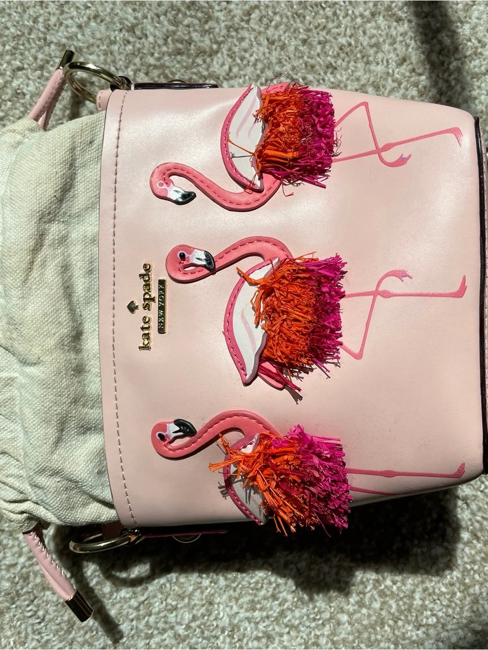 kate spade Pink Flamingo Appliqué Bucket Shoulder Bag